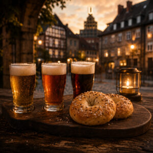 Bierkultur mit Salzkuchen und Stößchen