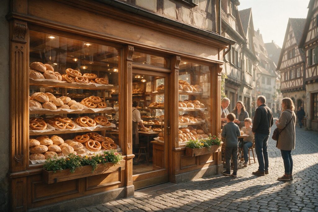 Traditionelle Bäckerei in der Altstadt am Morgen